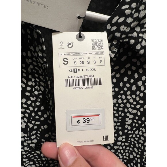 Zara Dress Black White Polka Dot Chiffon Long Sleeve Mini Button Up Size S New - Picture 3 of 11